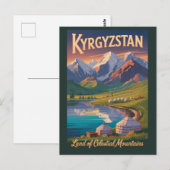 Kyrgyzstan Mountains Illustration Travel Art Vinta Briefkaart (Voorkant / Achterkant)