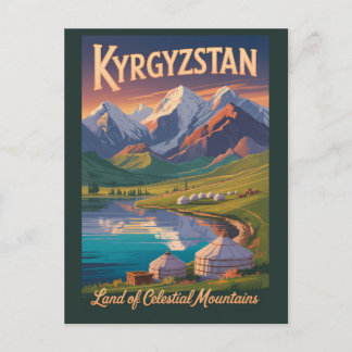 Kyrgyzstan Mountains Illustration Travel Art Vinta Briefkaart