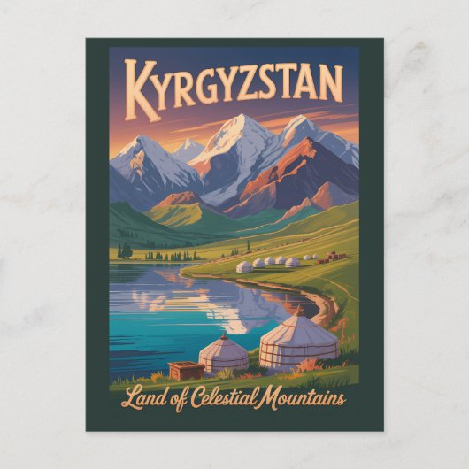 Kyrgyzstan Mountains Illustration Travel Art Vinta Briefkaart (Voorkant)
