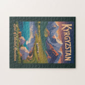 Kyrgyzstan Mountains Illustration Travel Art Vinta Legpuzzel (Horizontaal)