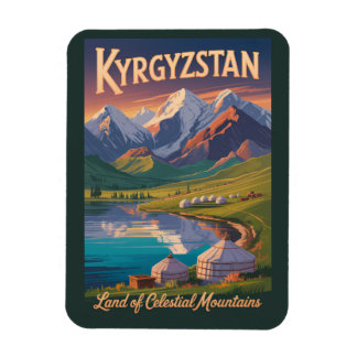 Kyrgyzstan Mountains Illustration Travel Art Vinta Magneet