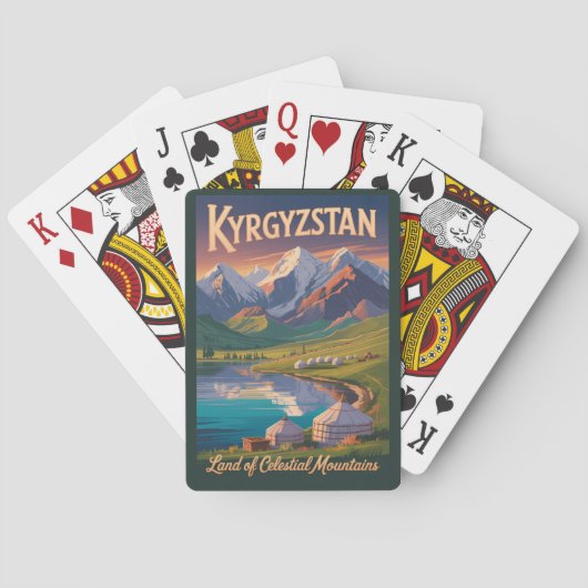 Kyrgyzstan Mountains Illustration Travel Art Vinta Pokerkaarten (Achterkant)