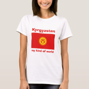 Kyrgyzstan Vlag + Kaart + Tekst T-Shirt