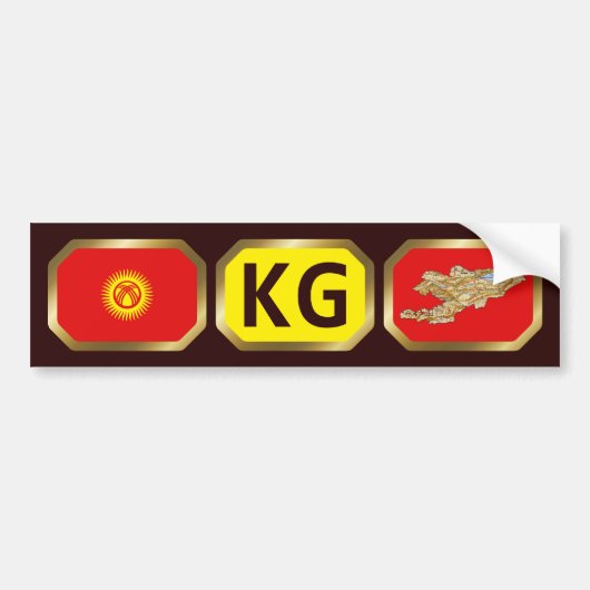 Kyrgyzstan Vlag Landkaart Code Bumpersticker (Voorkant)