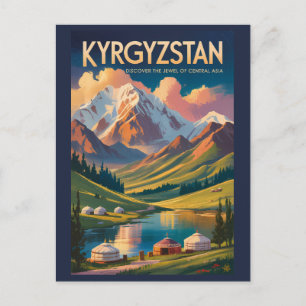 Kyrgyzstan Yurt Illustratie Reis Kunst Vintage Briefkaart