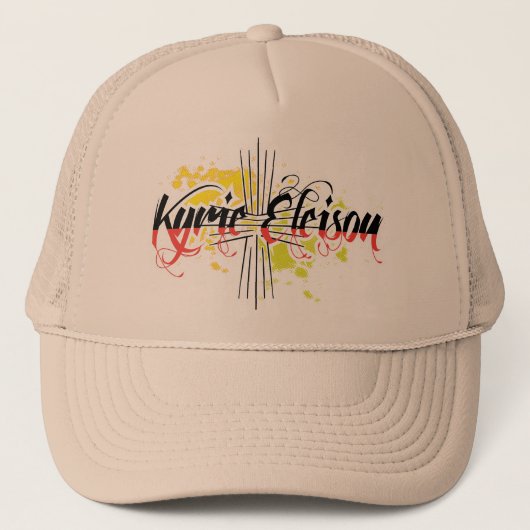 Kyrie Eleison Religious Phrase Stylized Text Trucker Pet (Voorkant)