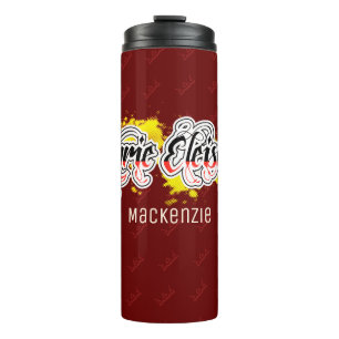 Kyrie Eleison Two Color Split and Name on Dark RED Thermosbeker