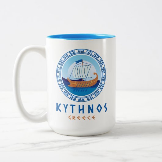 Kythnos, Griekenland Grieks scheepsontwerp Tweekleurige Koffiemok (Links)