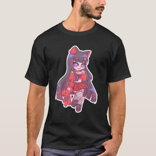 Kyuchandesu Emo Girl Chibi Drawing Cat Alt Girl A T-shirt (Voorkant)