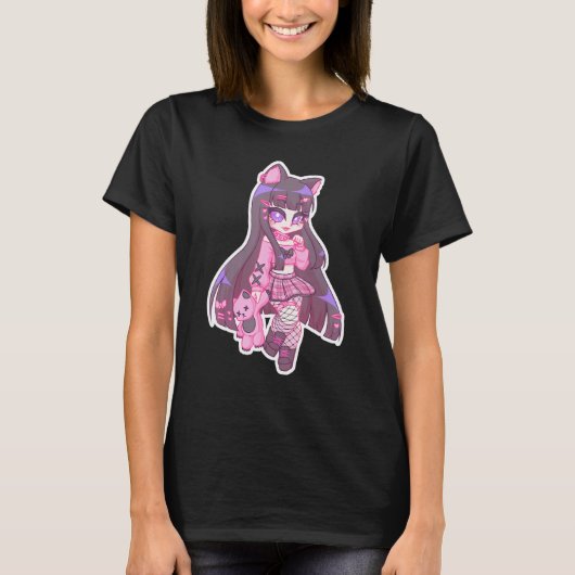 Kyuchandesu Neko Emo Girl Cat Alt Girl Aesthetisch T-shirt (Voorkant)