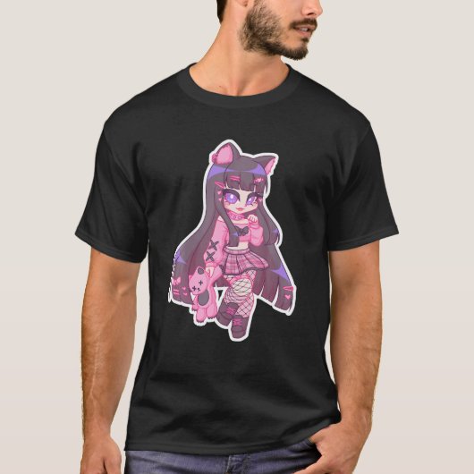 Kyuchandesu Neko Emo Girl Cat Alt Girl Aesthetisch T-shirt (Voorkant)