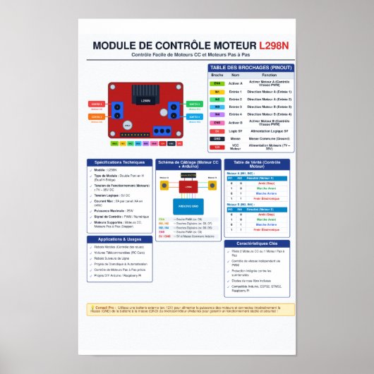 L298N Motor Driver Pinout Poster A3 (Voorkant)