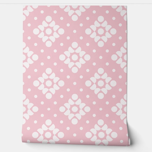 (L) 2502222A Retro Dotty Diamond Pink Background Behang (Afrollen)