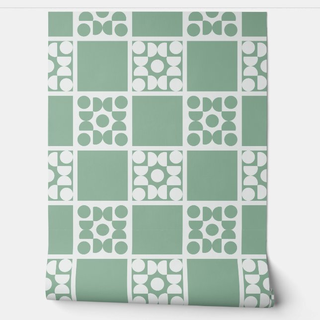 (L) 2502223C Retro Geometric Tiles Green Behang (Afrollen)