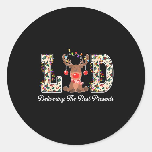 L&d Delivering The Nurse Reindeer Christmas Ronde Sticker (Voorkant)