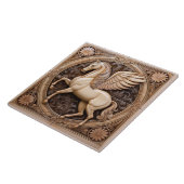 L Beige faux relief Art Nouveau Winged Horse Tegeltje (Zijkant)