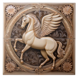 L Beige namaak reliëf Art Nouveau Vleugelpaard Tegeltje
