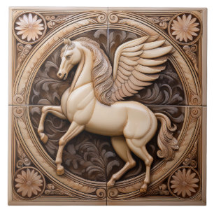 L Beige namaak reliëf Art Nouveau Vleugelpaard Tegeltje