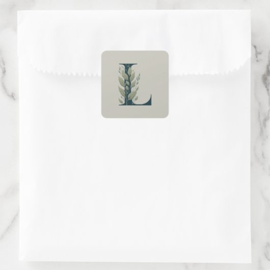 L botanisch monogram vierkante sticker (Tas)