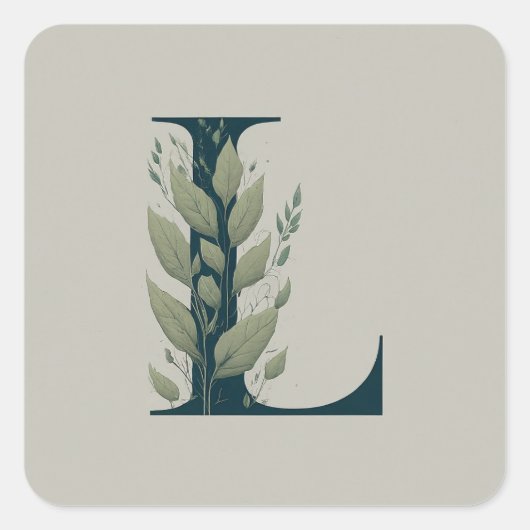 L botanisch monogram vierkante sticker (Voorkant)