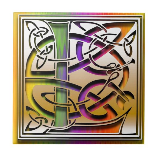 L Celtic Rainbow Aangepaste monogram tegel Tegeltje (Voorkant)