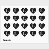 "L" Diamond Bling on Black Heart Sticker (Vel)