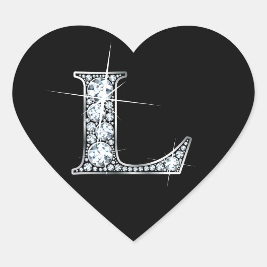 "L" Diamond Bling on Black Heart Sticker (Voorkant)