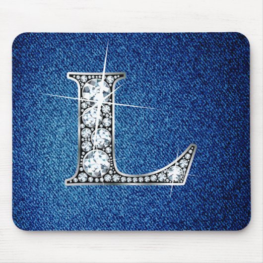 L Faux-"Diamond Bling" op Denim Mousepad Muismat (Voorkant)