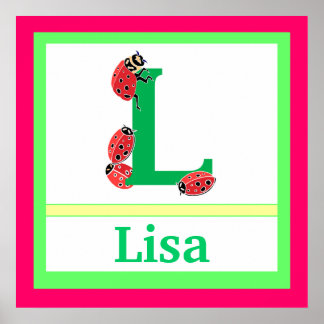 L is voor Ladybug en Girl Name Wall Art voor kinde Poster