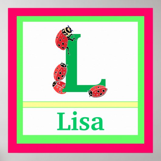 L is voor Ladybug en Girl Name Wall Art voor kinde Poster (Voorkant)