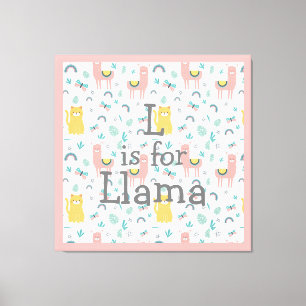 L is voor Llama Boho Cute Alapaca Nursery Canvas Afdruk
