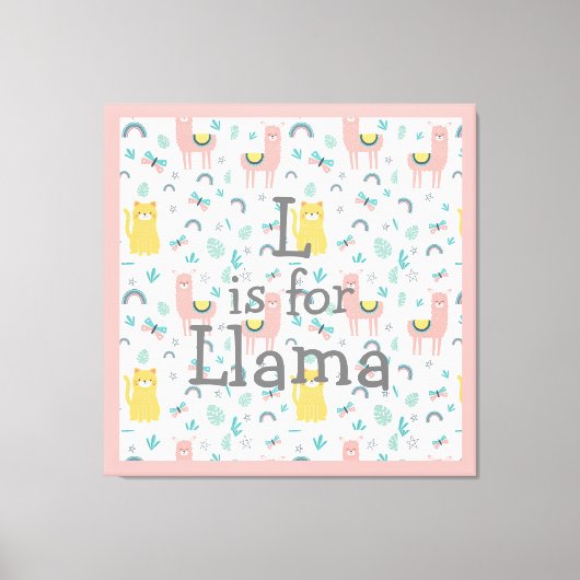 L is voor Llama Boho Cute Alapaca Nursery Canvas Afdruk (Voorkant)