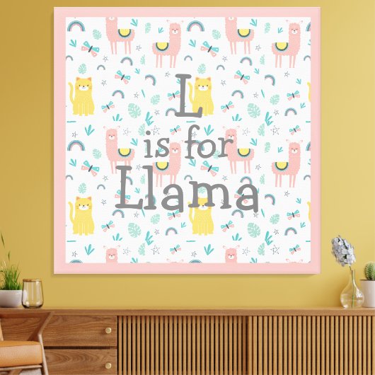 L is voor Llama Boho Cute Alapaca Nursery Canvas Afdruk (Insitu (Woonkamer))
