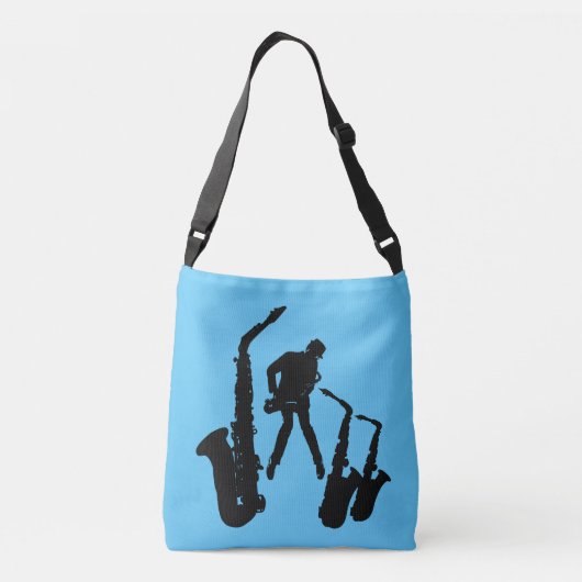 L Jazzman Black Saxophonist 2 Sax Jazz Blue Bag Crossbody Tas (Achterkant)