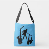 L Jazzman Black Saxophonist 2 Sax Jazz Blue Bag Crossbody Tas (Voorkant)