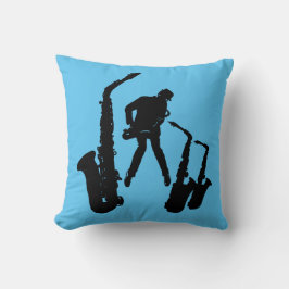 L Jazzman Black Saxophonist 2 Sax Jazz Blue Pillow Kussen