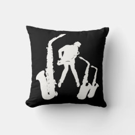 L Jazzman White Silhouette Sax Jazz Black Pillow Kussen