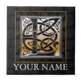 L "Jouw naam" Celtic Black Stone Monogram Tile Tegeltje (Voorkant)
