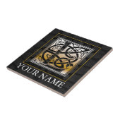 L "Jouw naam" Celtic Black Stone Monogram Tile Tegeltje (Zijkant)