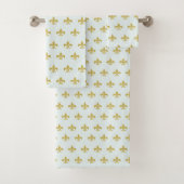L@@K! - Aqua Gold Fleur de Lis Pattern Bad Handdoek (Insitu)