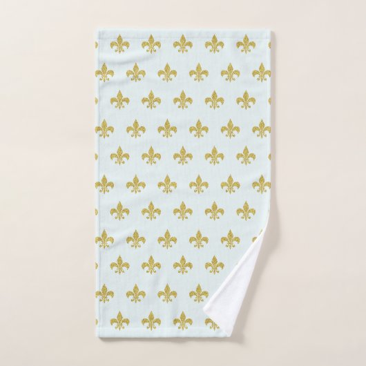 L@@K! - Aqua Gold Fleur de Lis Pattern Bad Handdoek (Handdoek)