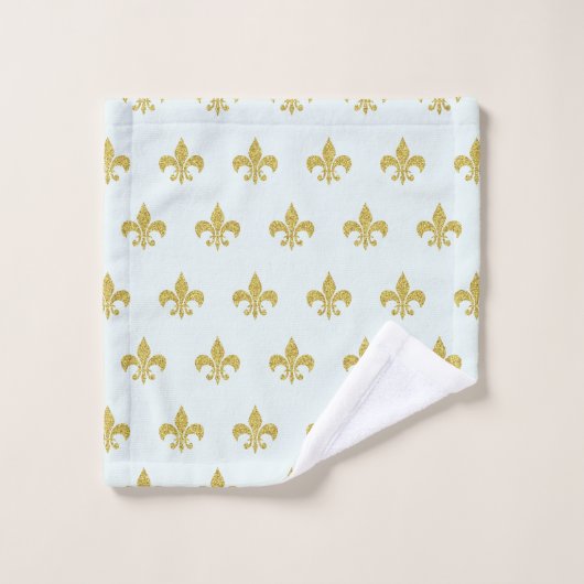 L@@K! - Aqua Gold Fleur de Lis Pattern Bad Handdoek (Wasdoekje)
