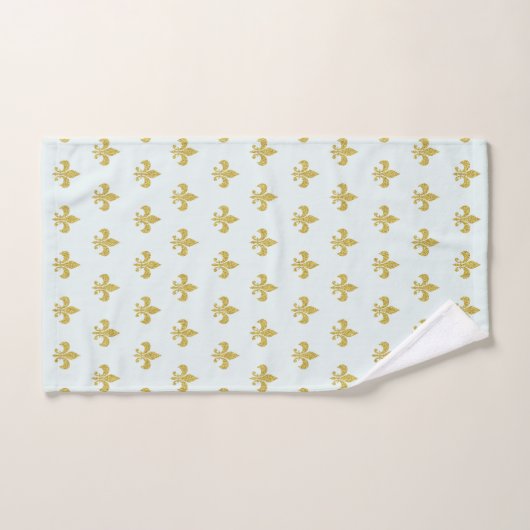 L@@K! - Aqua Gold Fleur de Lis Pattern Bad Handdoek (Handdoek)