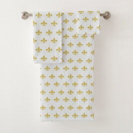 L@@K! -  grijs en goud Fleur de Lis Pattern Bad Handdoek