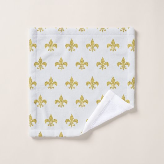 L@@K! - grijs en goud Fleur de Lis Pattern Bad Handdoek (Wasdoekje)