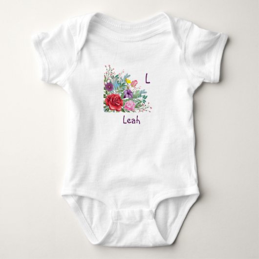 L Leah Persoonlijke naam brief, Rozen Bloemen Romper (Voorkant)