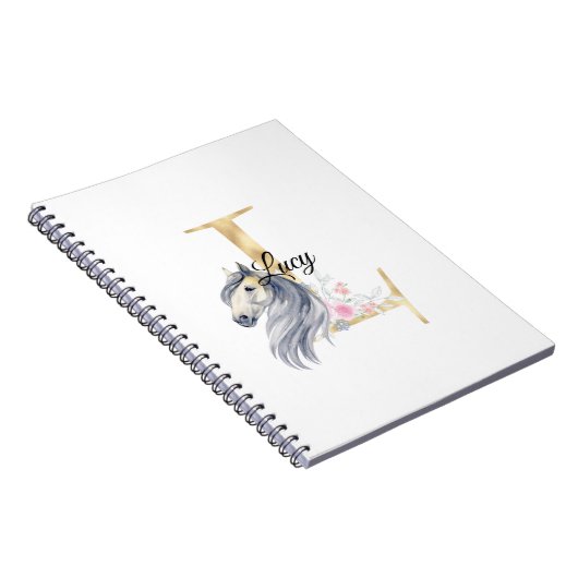 L letter gepersonaliseerde naam monogram met paard notitieboek (Rechterzijde)