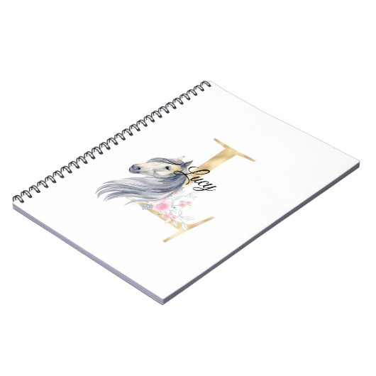 L letter gepersonaliseerde naam monogram met paard notitieboek (Linkerzijde)
