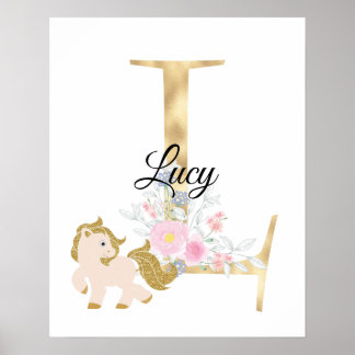 L letter gepersonaliseerde naam monogram met pony poster