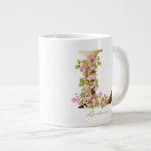 L Letter Gold Monogram | Roze Cherry Blossom Grote Koffiekop (Voorkant rechts)